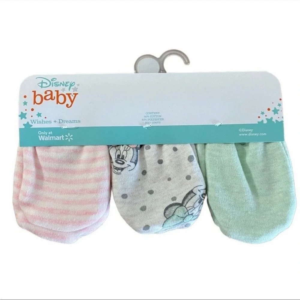Disney Minnie Mouse Baby Girl's Mittens, 3-Pack elastic scratch free infant new*